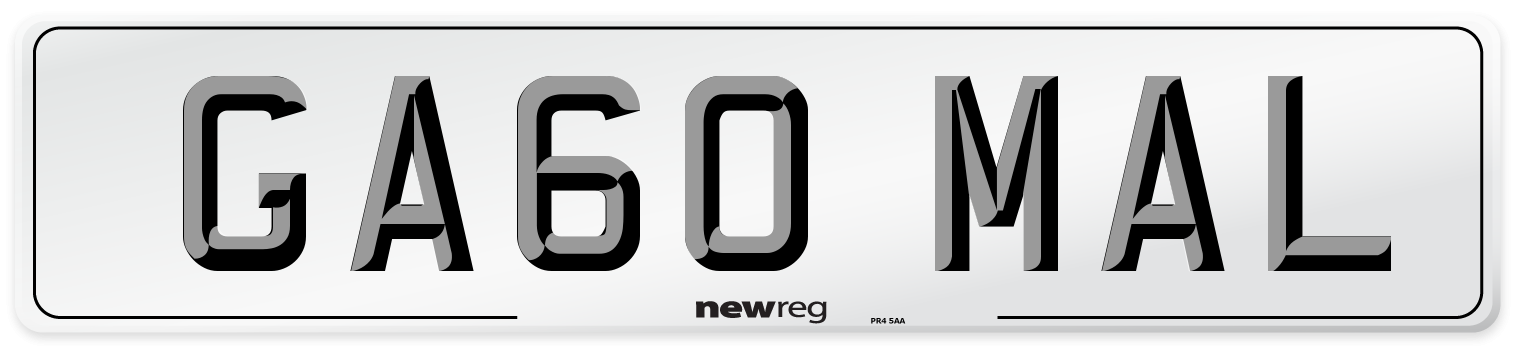 GA60 MAL Number Plate from New Reg